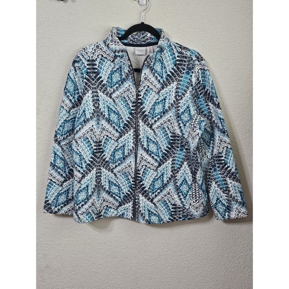 Chicos Weekends Jacket Womens 2 Quilted Scoop Neck Long Sleeve Full Zip Coat Top